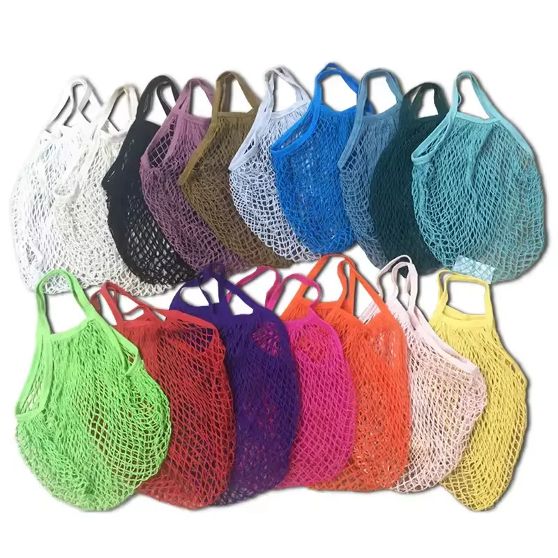 Eco-friendly Organic Cotton Net String Tote Knitting Crochet Shopping Bag Canvas Mesh Package handbag for Fruits Vegetables