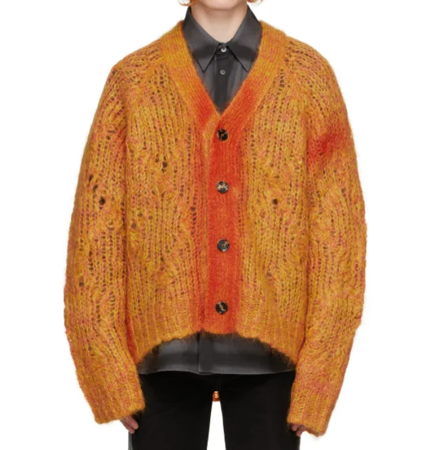 OEM Men 5GG V Neck Front Buttons Loose Cardigan Knitwear Knit Mohair Wool Men Custom Cardigan Sweater