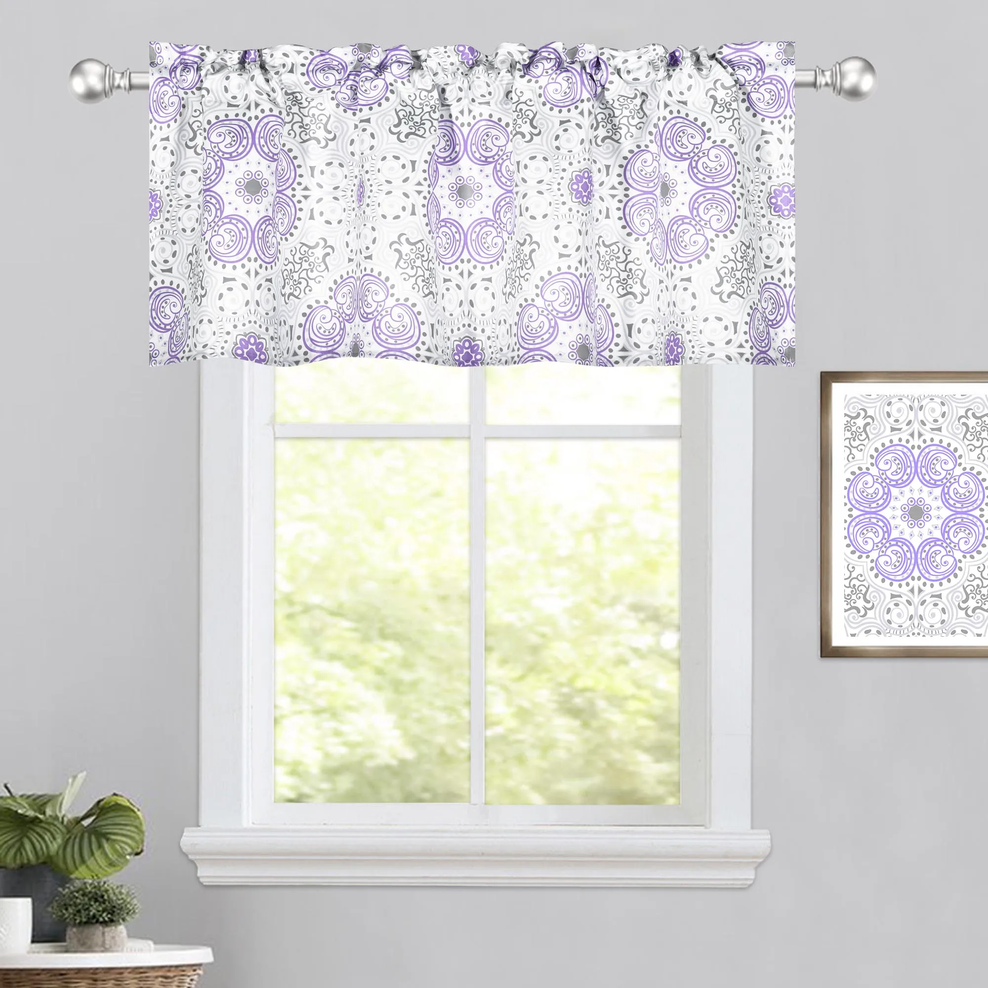 Purple Damask Medallion Printed Valance 52x18 Inch 100% Polyester 1 Piece/Pack