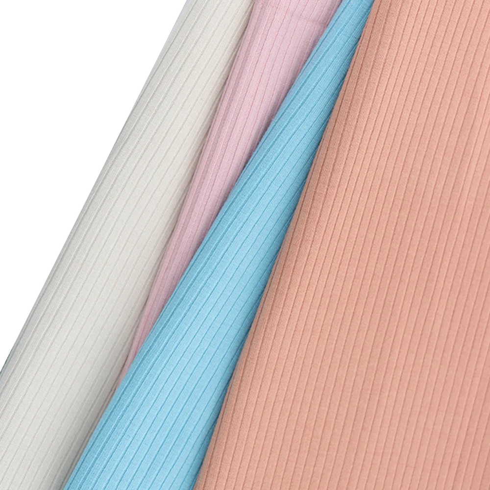 Wingtex 95 Viscose 5 Elastane Fabric Rayon Spandex Ribbed Knit Fabric Stretchy Rib Jersey Stripes Fabric