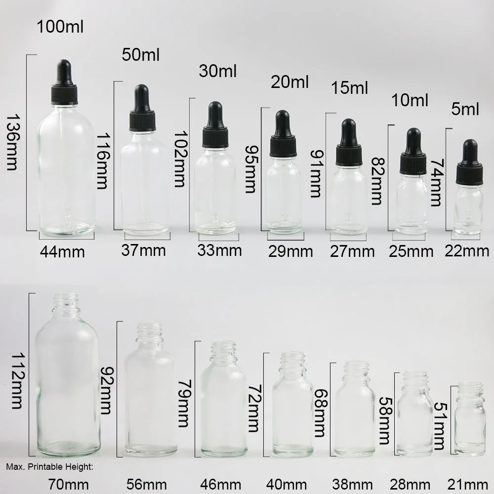 Free shipping Empty 5 10 15 20ml 30ml 50ml 100ml clear amber blue green frost round dropper glass vials essential drop bottle