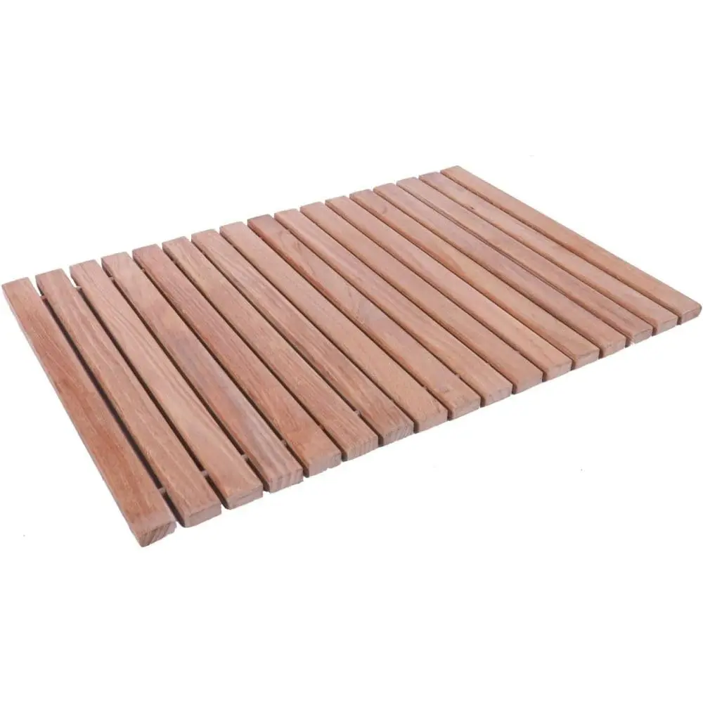 Teak Shower and Bath String Mat - Indoor and Outdoor Use - Non-Slip Wooden Platform for Sauna, Pool, Hot Tub Flooring Decor