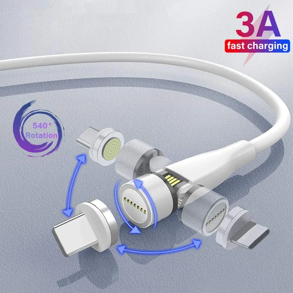 540 Degree Free Rotation Usb Cable 3 In 1 Micro Usb Multi Function Data Transfer Cable Fast Charging Magnetic Charging Cable