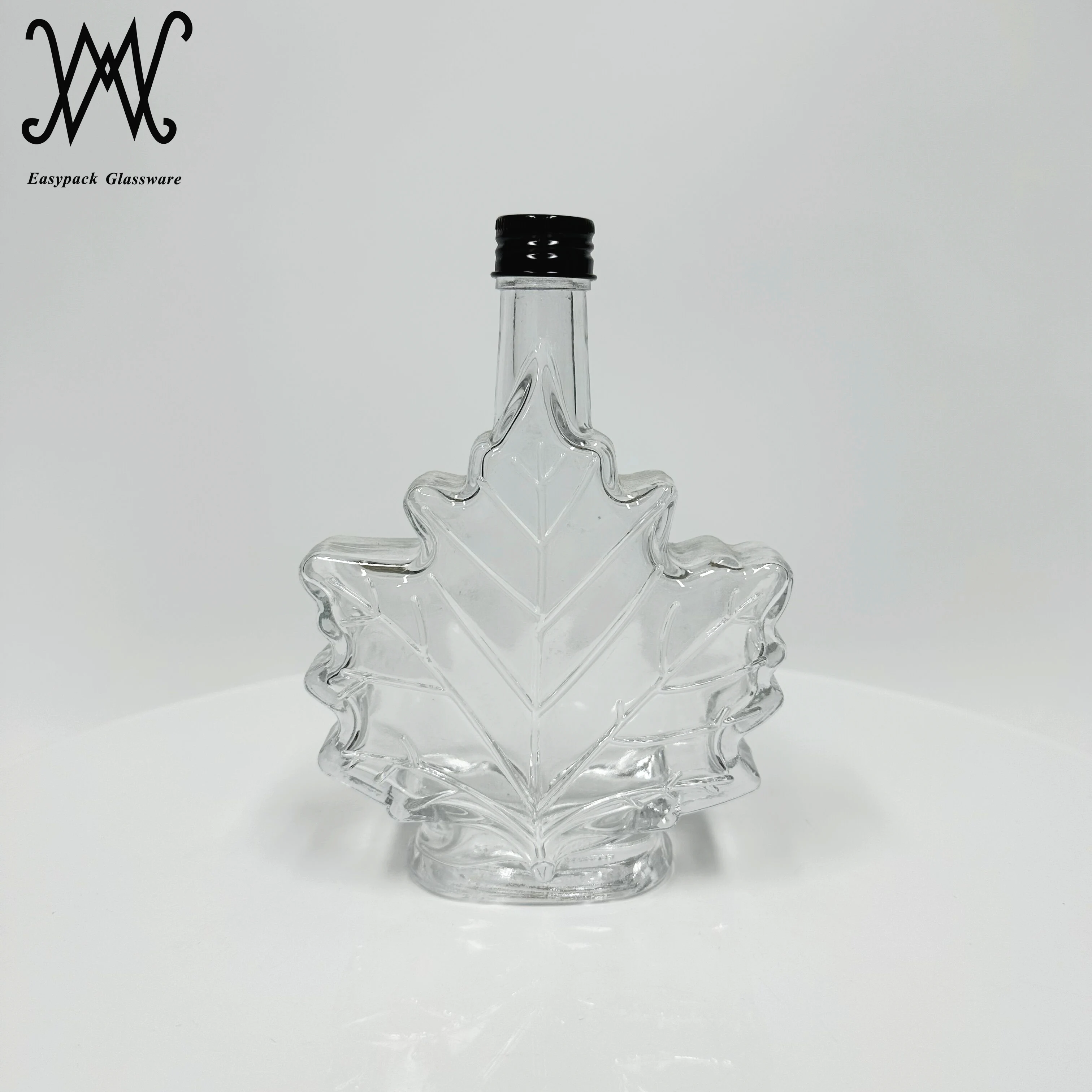 250ml maple leaf shape glass maple syrup bottle with child resistant lid
