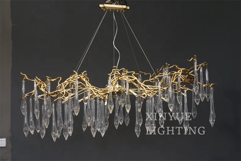 Oval Long Brass Chandelier Pendant Light Hot Sale Brass Pendant Lamp Copper Crystal Pendant Light Blown Glass Chandelier