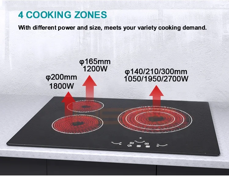 Electrical Appliances 3 Cooking Plate Glass Panel Ceramic Cooktop Stove With CE CB