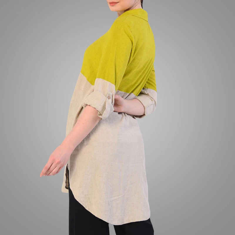Simple Arab Ethnic Women Muslim Islamic Tunic Long Sleeves Stitching Blouse Turkish Tunics For Women Front Button