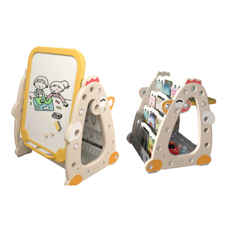 Double Sided Bookshelf Play Station Art Shelf Adjustable Drawing Painting Magnetic White Board Plastic Kid Easel With Table