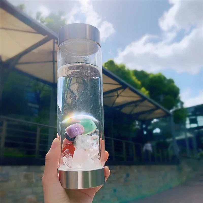 Whosale Natural Healing Rose Gravel stone Gemstone Crystal Points Glass Water Bottles
