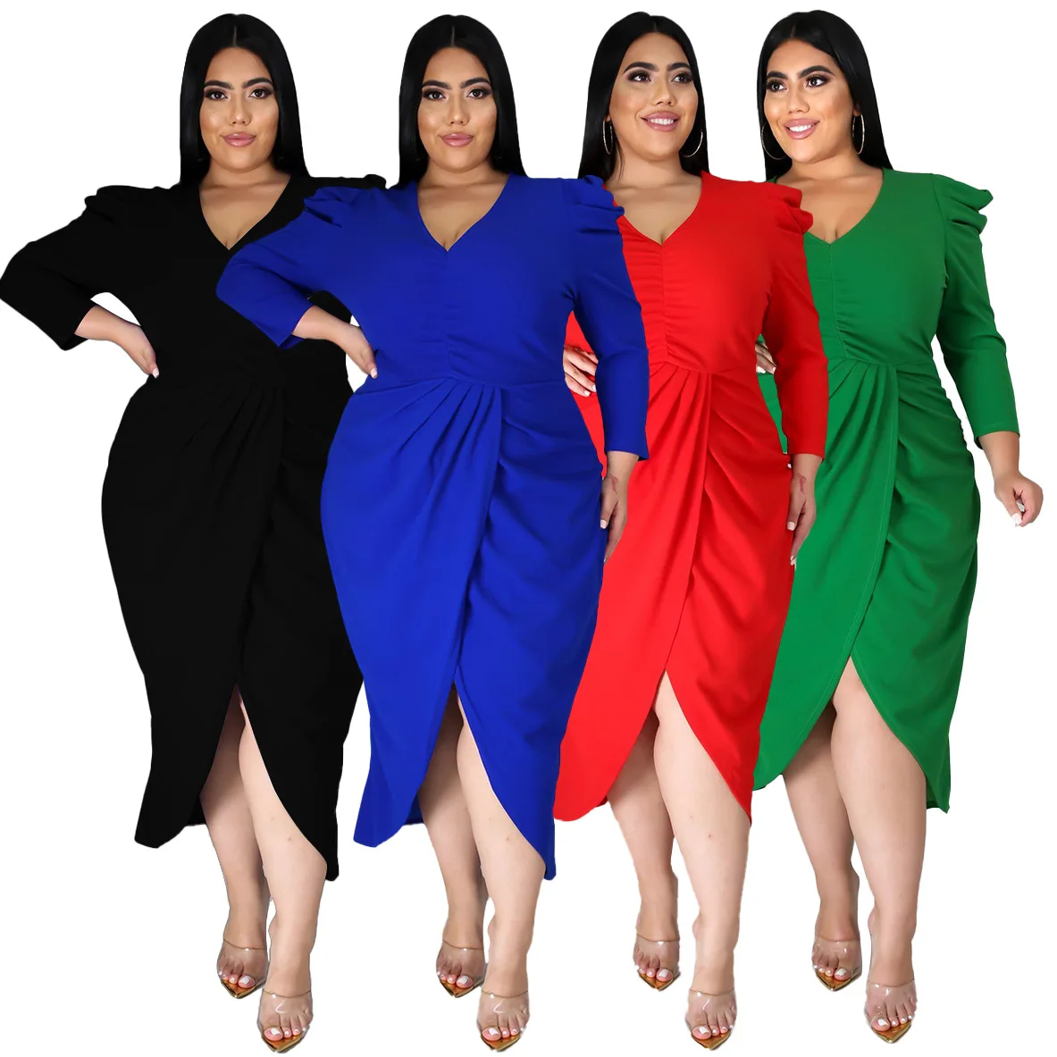 Winter Fall Fashion Long Sleeve Elegant Party Evening Women Clothing Plus Size Dress