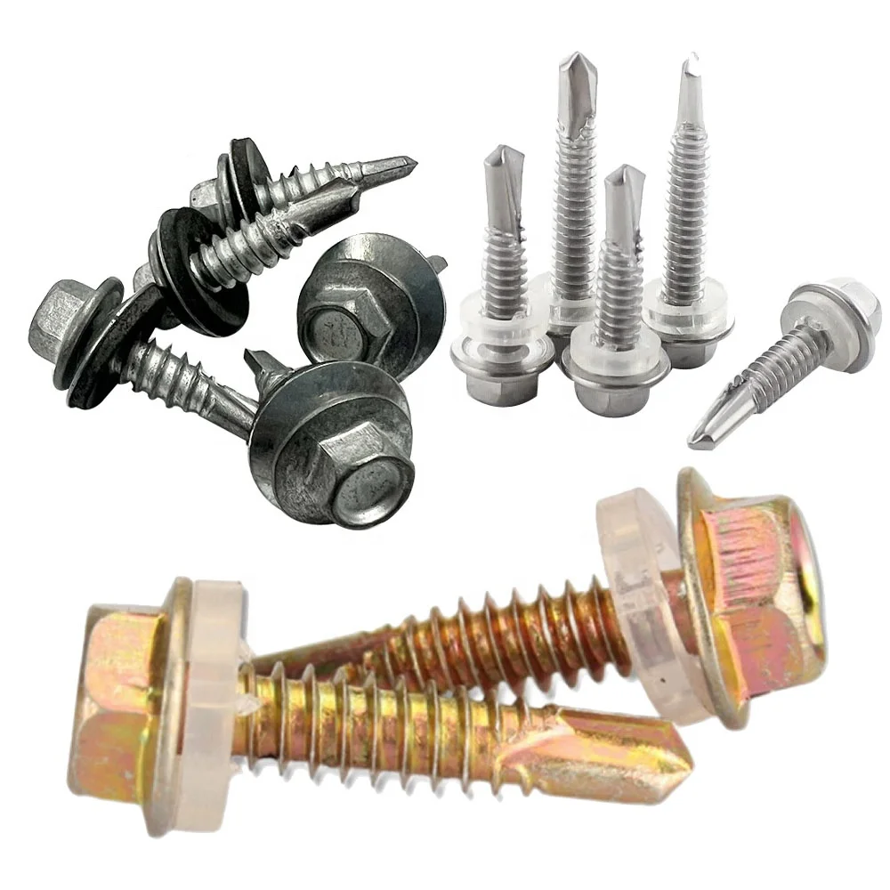 SDS Roofing Tek Drilling Screws Rubber Washers Tornillos Stainless Steel Hexagonal Hex Head Self Drilling Screws