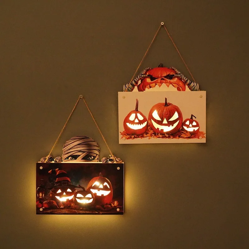 Halloween Door Sign Hanging Atmosphere Night Light Festival Wall Crafts Home Decoration Pendant