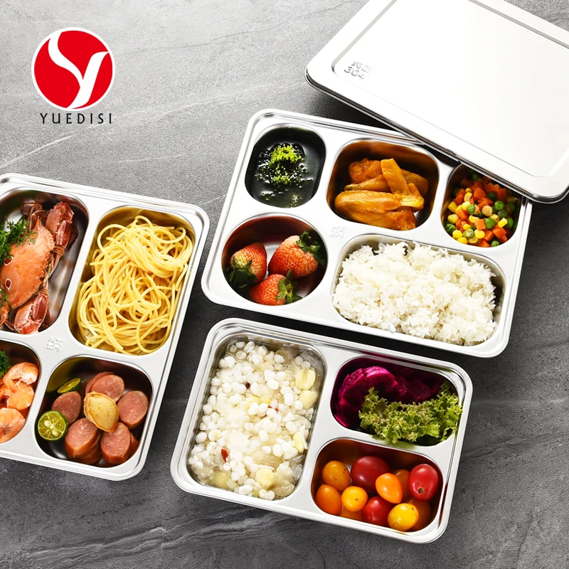 Yuedisi Wholesale 5 Compartment Tray Divided Fast Food Tray Dinner Plate With Lid For Restaurant Hotel