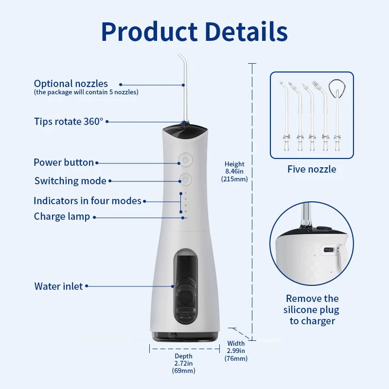 In stock Rechargeable IPX7 Waterproof Dental Punch Device Portable Generic Teeth Cleaning WaterPick Oral Irrigator Water Flosser