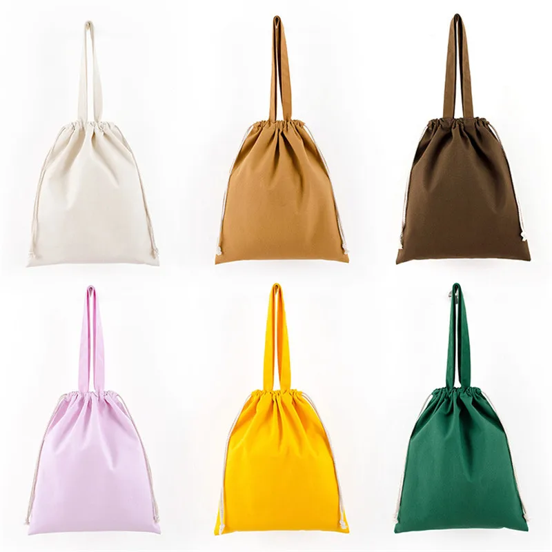 New Arrival 12Oz Drawstring Cotton Blank Canvas Tote Bags Beach Draw String Canvas Shoe Bag