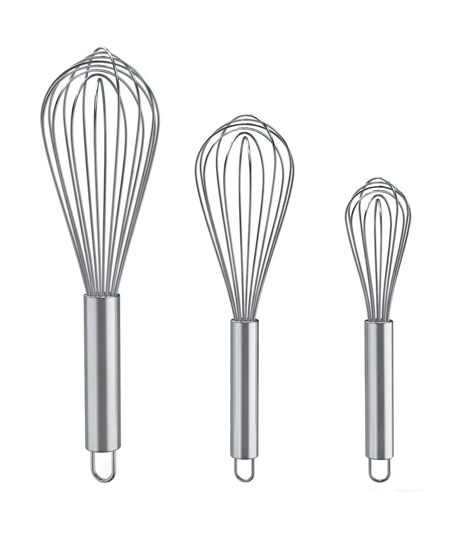 Multi Size Optional Kitchenware Wholesale  Manual Egg Stainless Steel Whisk For Blending Stirring