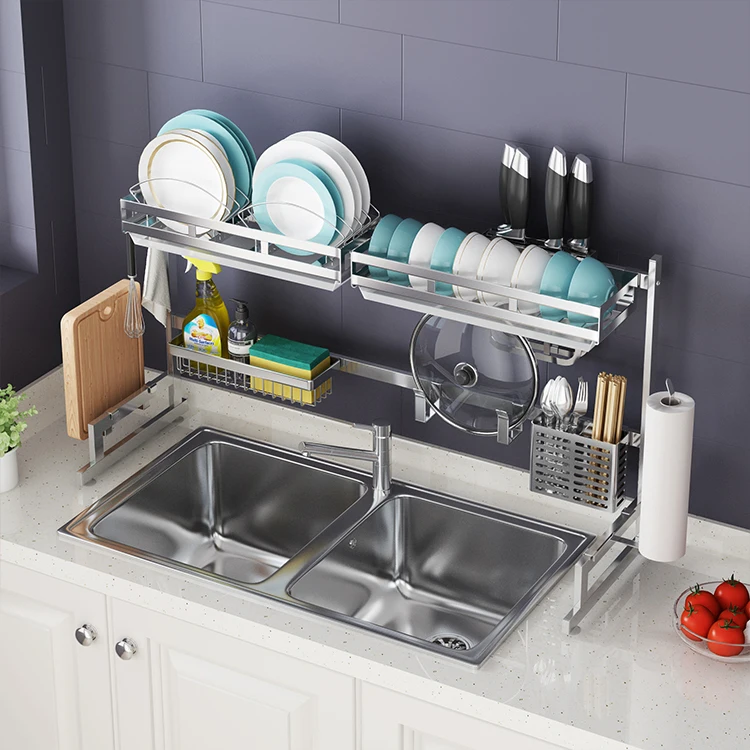 Racks The Over Sink Dish Rack Drying Kitchen Drainer Draining Stainless Steel 85CM Multi Specification DIY Sink Rack Metal A1-A5