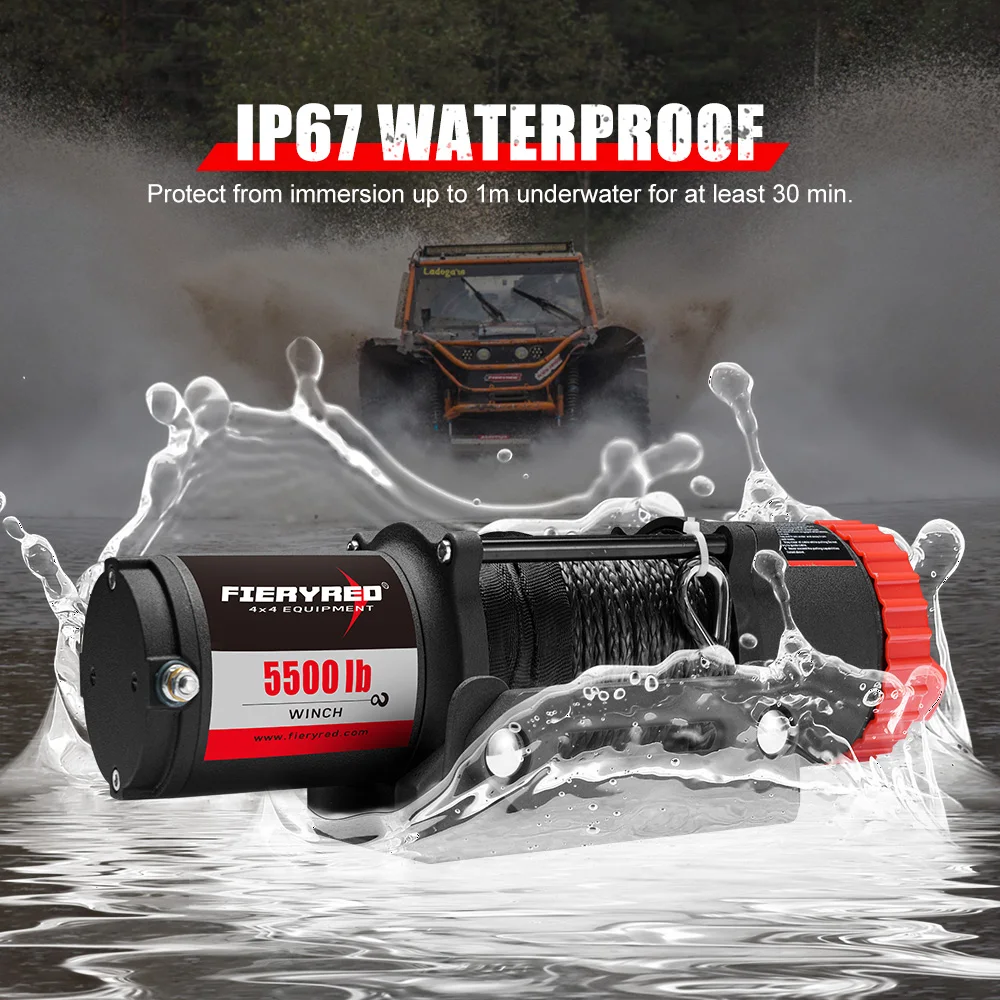 FIERYRED 12V 5500LBS OffRoad Car Synthetic Rope Electric Winch For 4x4 ATV UTV Boat