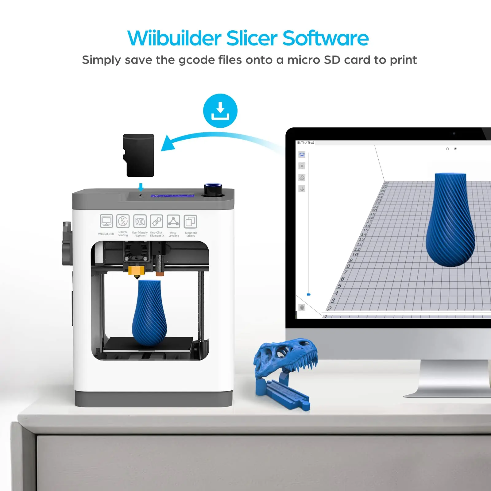 1 Year Warranty High Speed Educational plastic 3d Printer mini Home Use 3d Printer Single Color WEEDO White and Grey Tina2 Basic