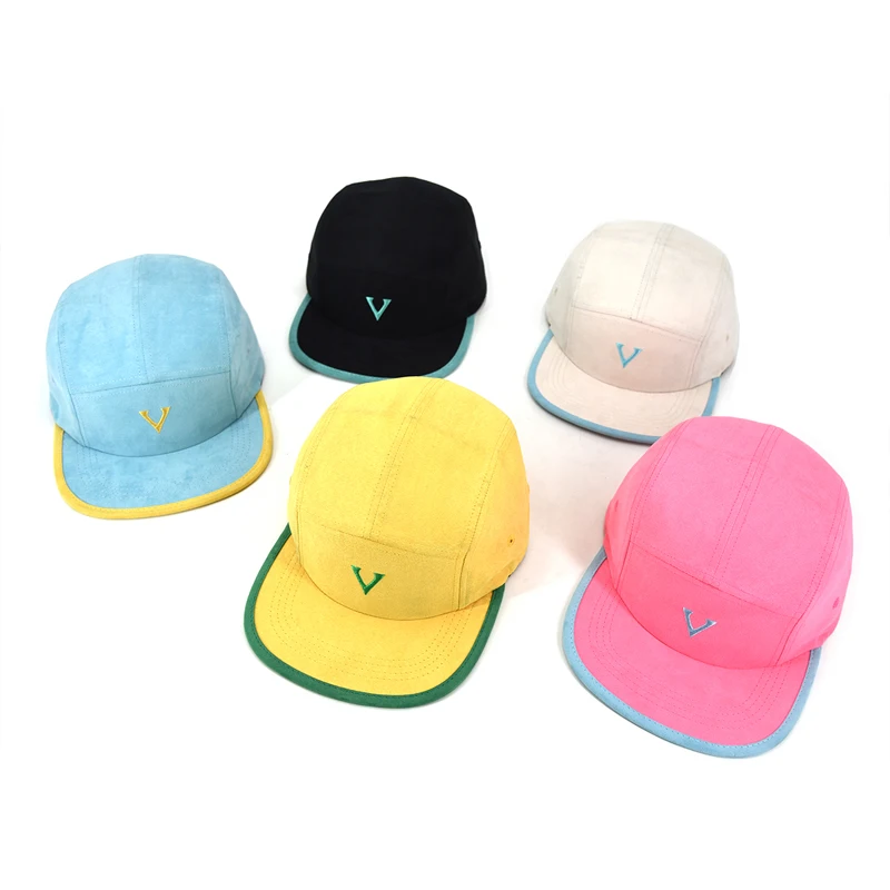 5 Panel Cap Custom Wholesale unsturctured Suede 5 Panel Hat With Your Own Design Logo