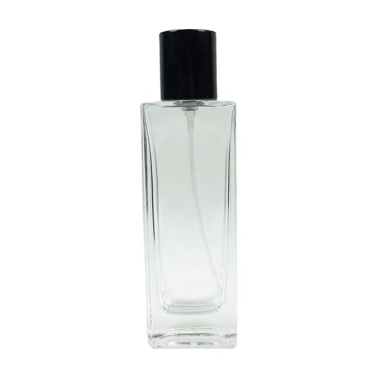 hot sale clear thin rectangle perfume bottle empty 50 ml wholesale dubai with black cap