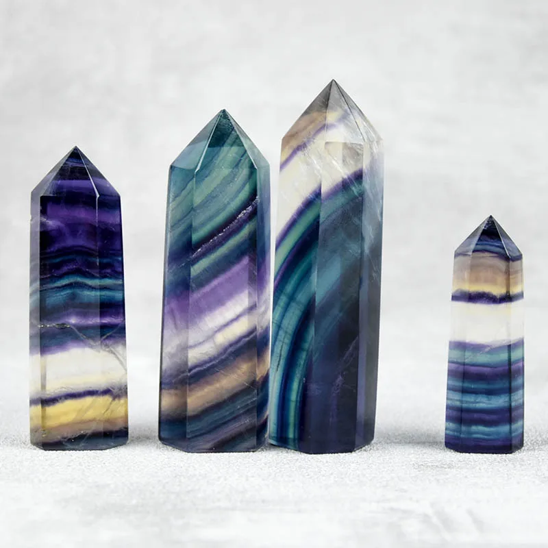 
Wholesale Natural Rainbow Fluorite Wand Healing Crystal Point Tower 
