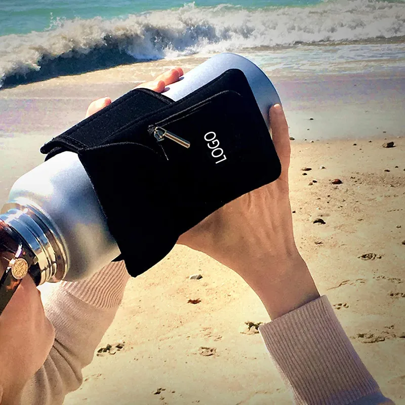 Карман Caddy для бутылки с водой в тренажерном зале, с боковыми карманами на молнии для хранения карт, ключей, телефона или кошелька для многоразового использования
