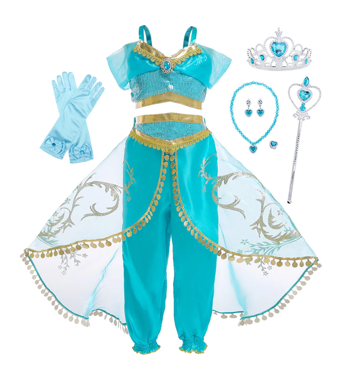 Halloween Princess Dress up of and the Magic Lamp Girls Birthday Party Jasmine Cosplay Costume 2pcs Suit Belly Dance Dress
