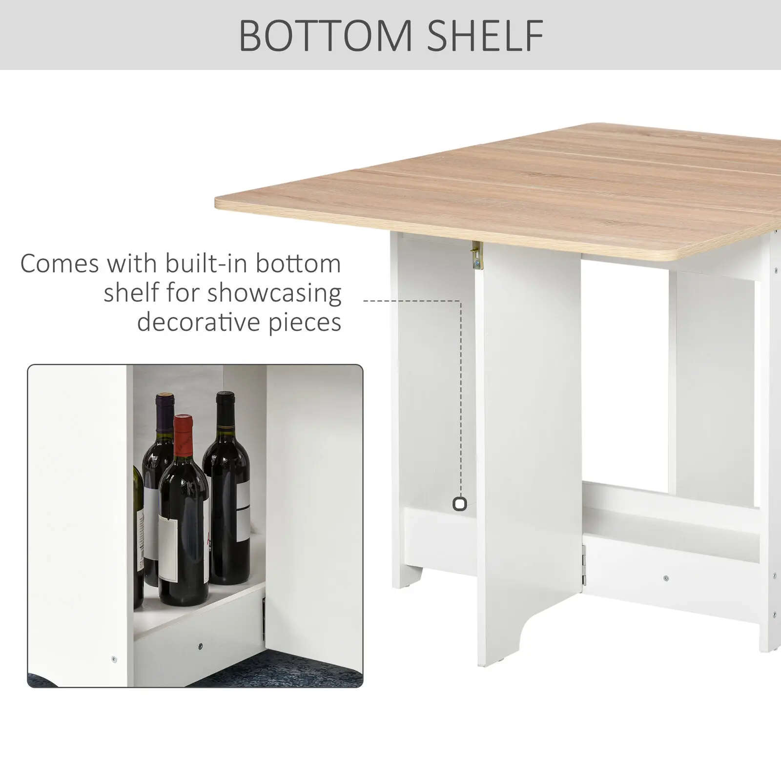 Drop-Leaf Dining Table Folding Desk Foldable Bar Table with Storage Shelf