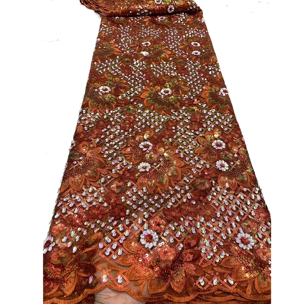 2022 Latest Nigerian Net Sequin Lace Beaded Fabric Floral Mesh Luxury Design Material for Sewing African Women Party Night Dress