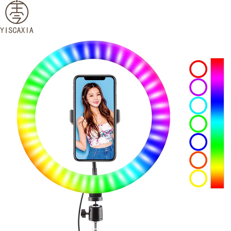 t with Tripod Stand photographic lighting 1MJ33 13 inch RGB Ring Ligh5 colors Rainbow LED Ring Light for TikTok Youtube