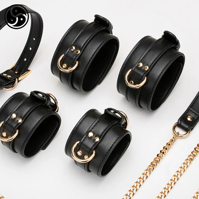 Luxury 7 Pieces Bdsm Bondage Kits With Fetish Spanking Paddle Sexy Handcuffs Shackles For Sex Slave Leather Sm Sex Toys Bundle