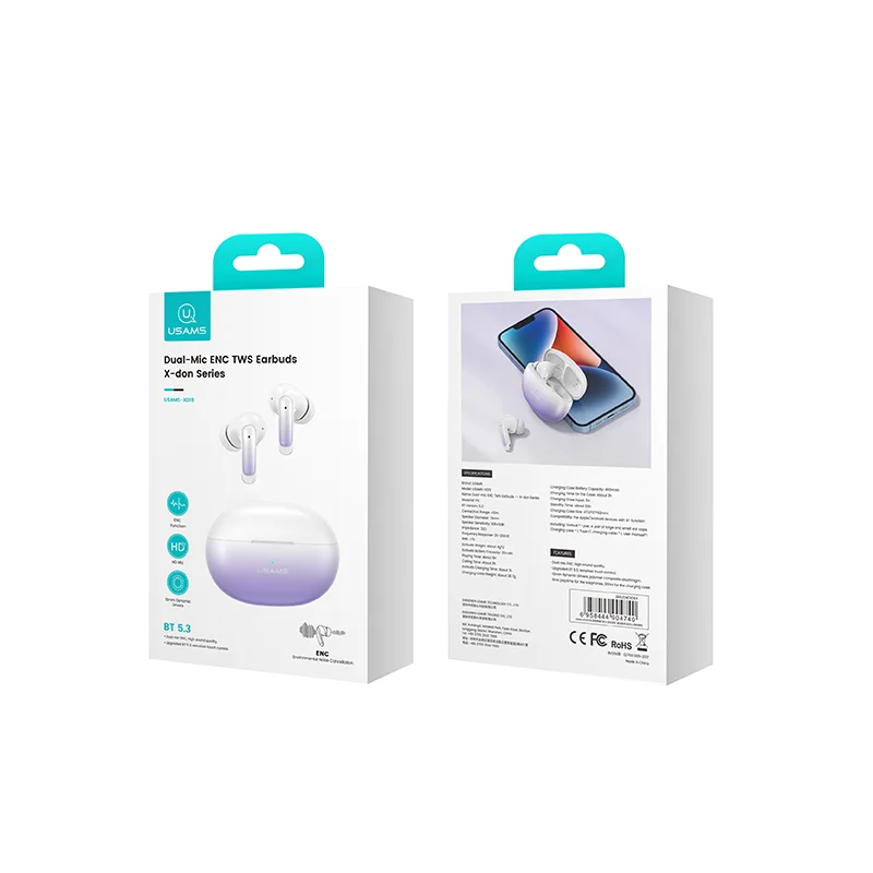 USAMS NEW Design Headset ENC Noise Cancelling Gaming Headphones Bluetooth 5.3 Sport Tws Earbuds Wireless Earphones