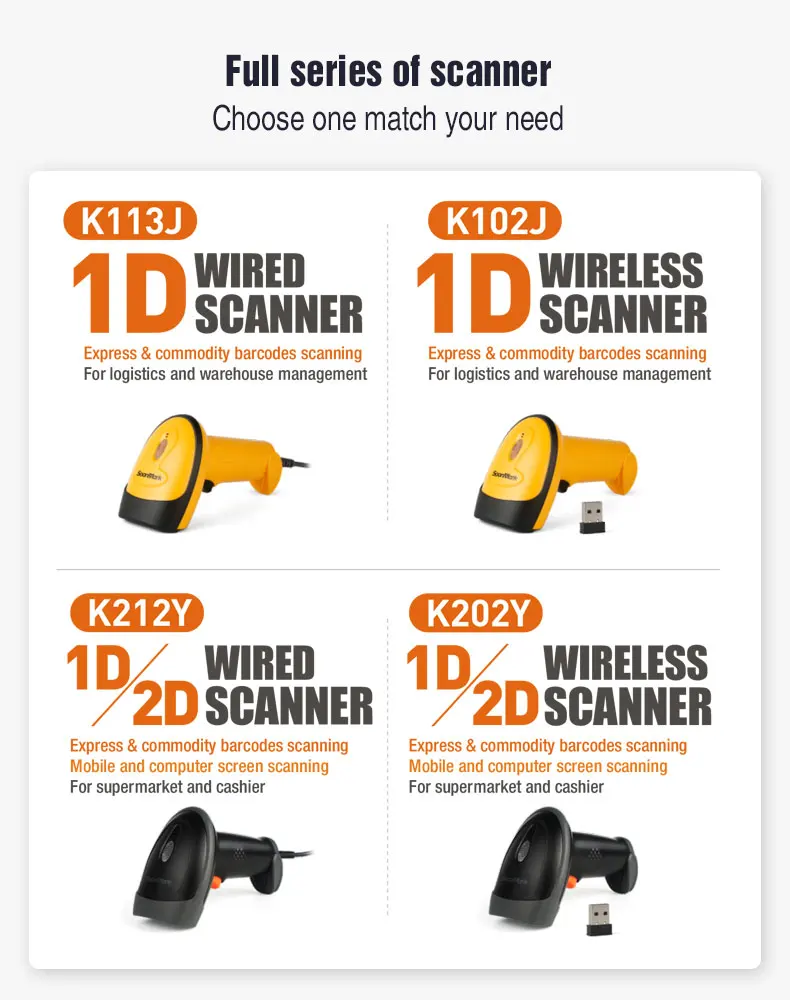 Портативный сканер штрих-кодов 1D с дисплеем для супермаркета и USB-интерфейса