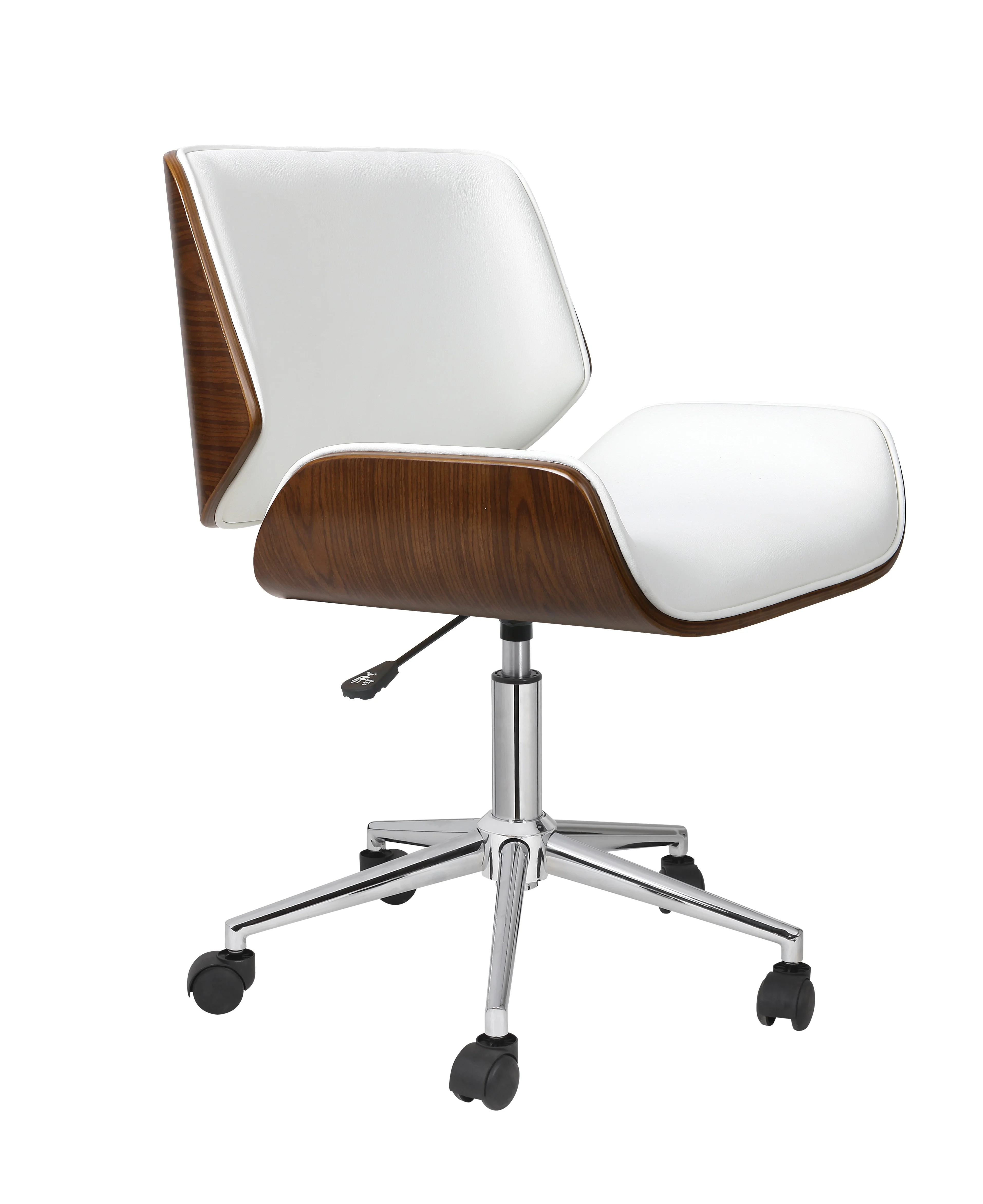 2021 Китай новый современный черный кожаный ореховая отделка деревянная рамка элегантный поворотный офисный стул хромированные ножки офисный производитель