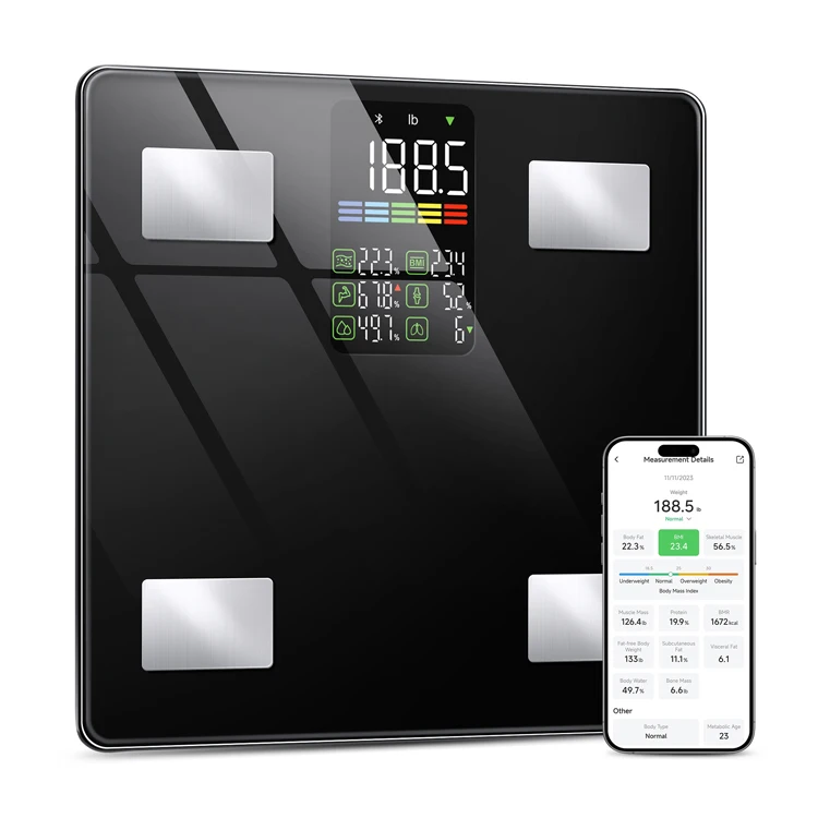NEW Large LED Display 4 Electrodes Bt Smart Digital Body Fat Scale Weighing Composition Analyzer Scale