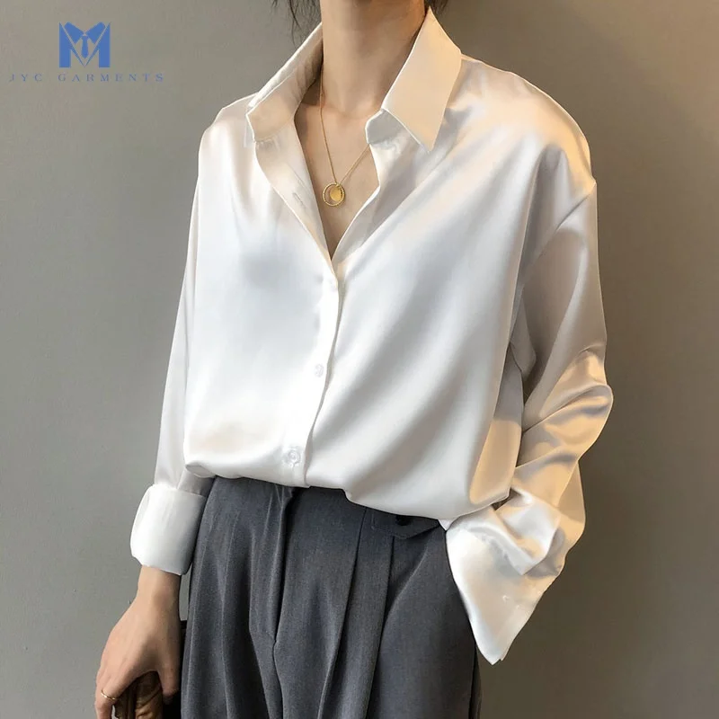 woman tops fashionable best selling monsoon White Lady Long Sleeves Female Satin Silk blouses & shirts