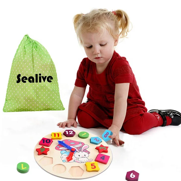 High-quality digital wooden building block clock shape sort digital clock wooden toy