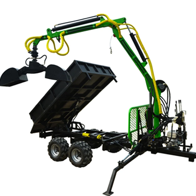 ATV 3 Tons Timber Trailer Crane Log Trailer Grapple Hydraulic Log Loading Trailer