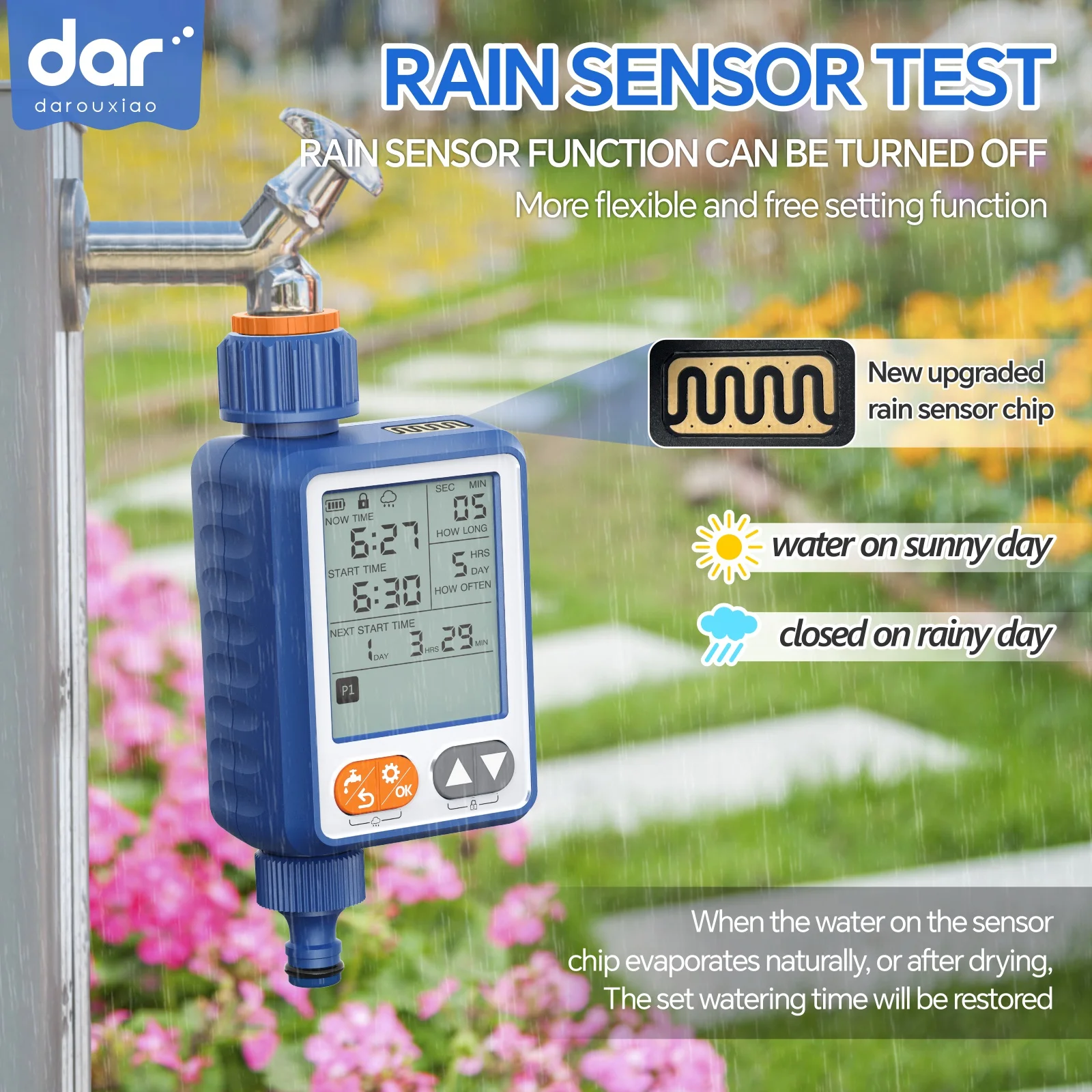 Sprinkler Timer Programmable Water Timer for Garden Hose with Rain Sensor Manual Automatic Hose Timer for Lawns Pool 1 Outlet