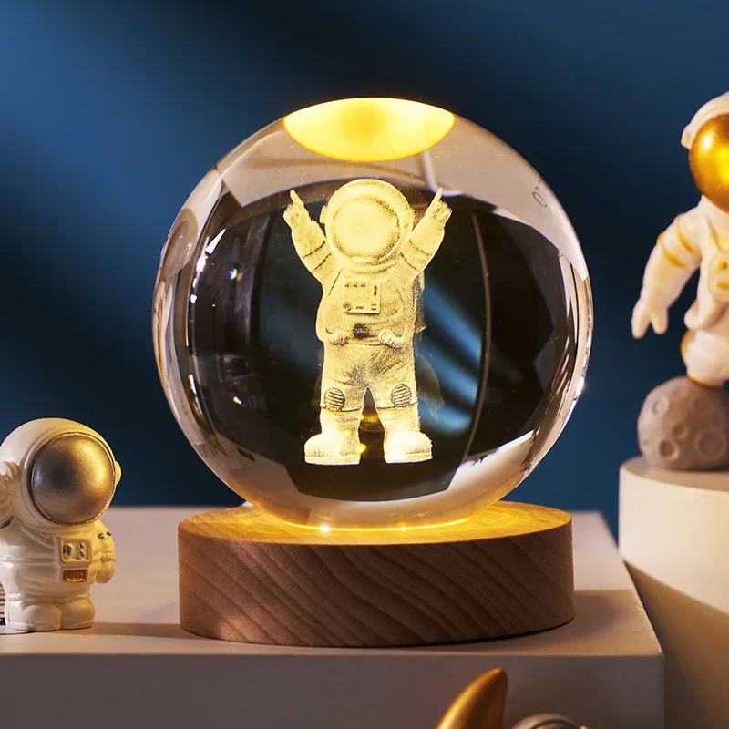 Moon Planet Globe 3D Crystal Ball Laser Engraved Solar System Ball With Touch Switch LED Light Base Astronomy Gift