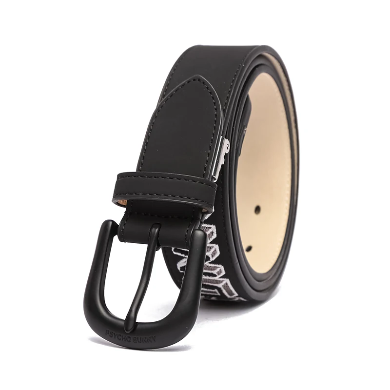 New design fashion men Golf belt black white color with jacquard weave OEM women belt pu leather Straps pin buckle