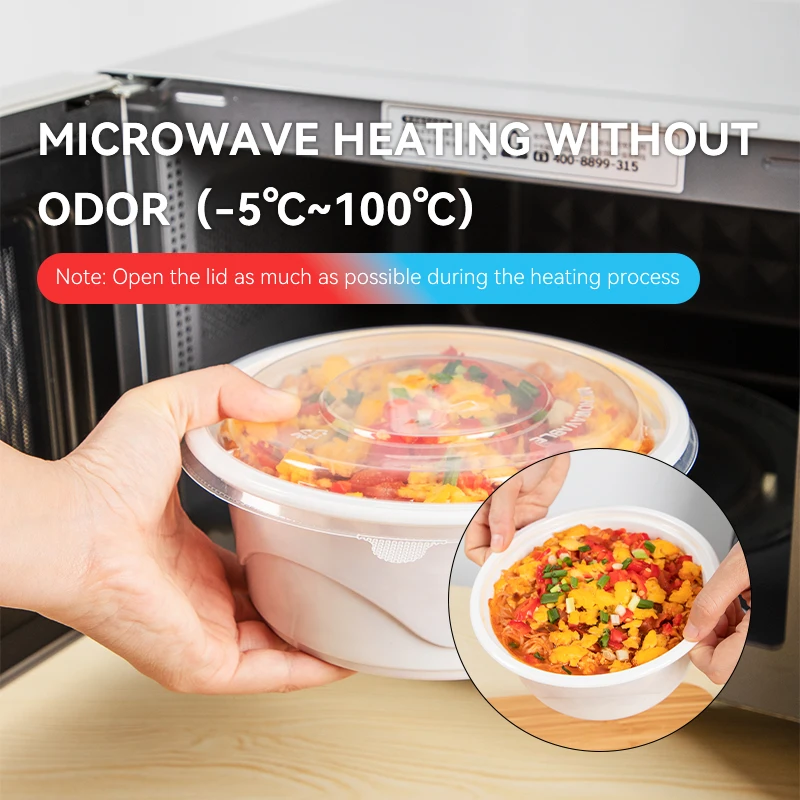 650ml Microwaveable Black PP Plastic Food Storage Soup Containers Reusable Freezer Safe Round Bowl With Lid