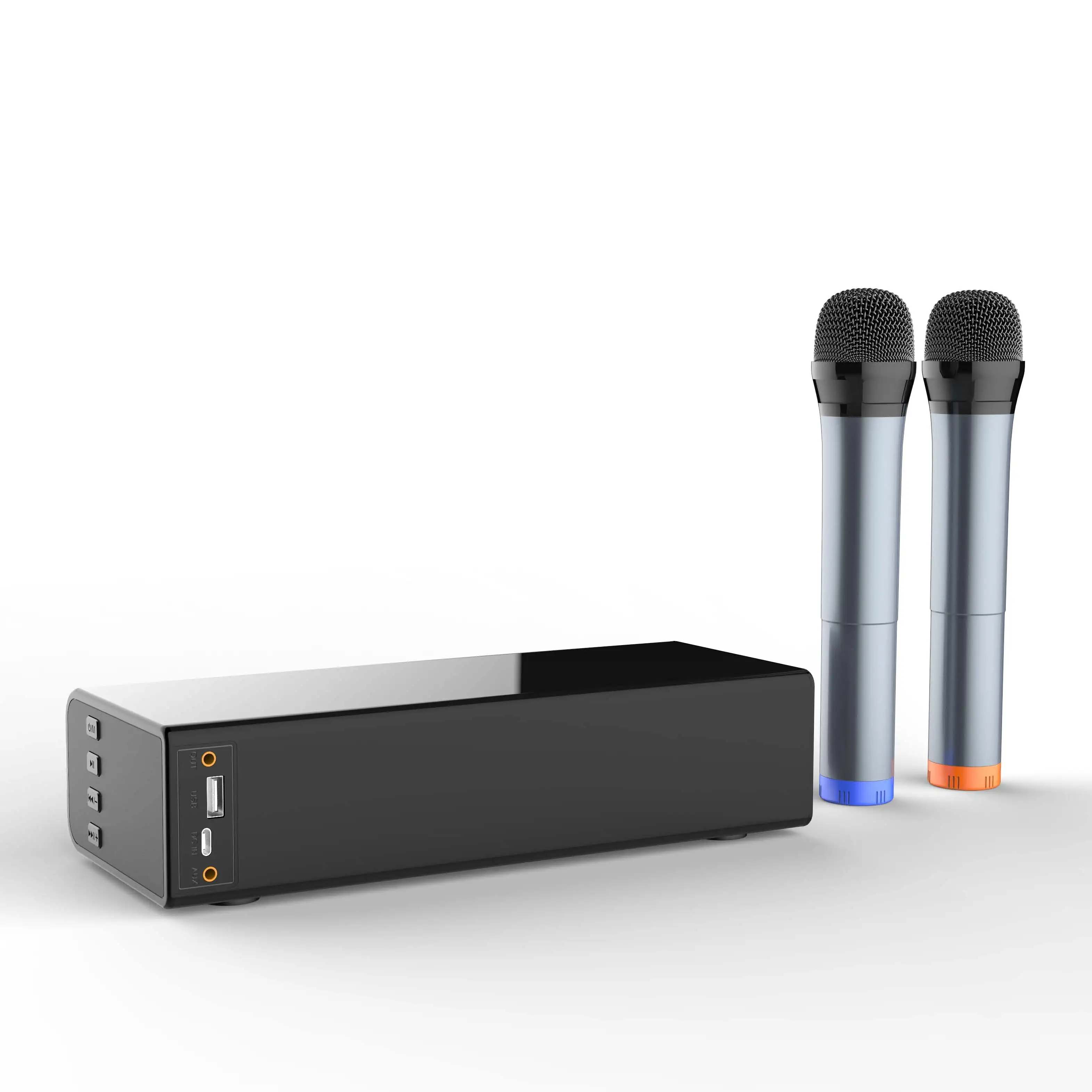 New Chargeable Portable Family KTV Karaoke Blue tooth bt  Speaker With Double UHF Wireless Microphones
