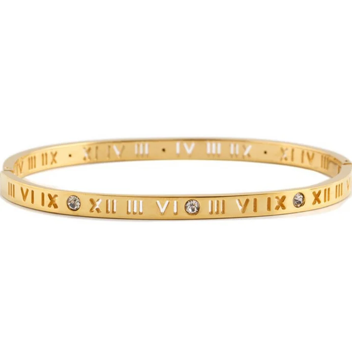 Hot sale fashion multi color rose gold plated stainless steel Rome digital women bangles