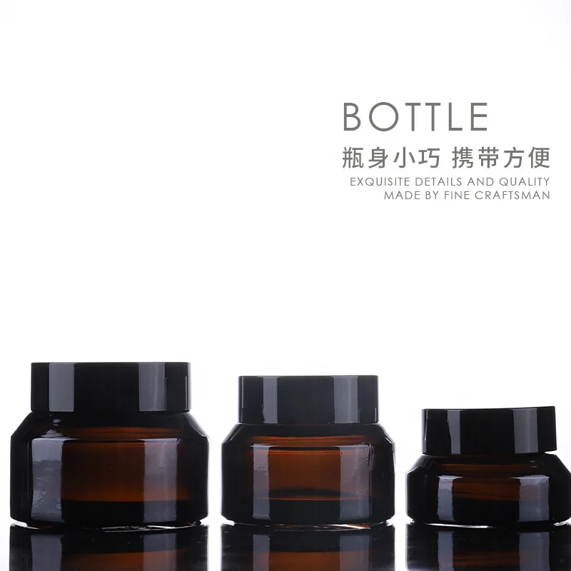 Inclined shoulder amber glass bottle 15ml 30 ml 60 ml 100 ml 120 ml brown glass bottle and 15 g  30 g 50g glass jar for cosmetic