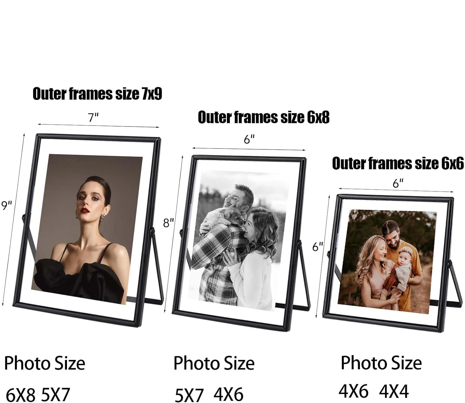 1688 Sourcing Black Simple Metal Geometric Photo Frame with Glass Cover Include 5x7, 4x6, 4x4 Picture Frames for Home Decoration