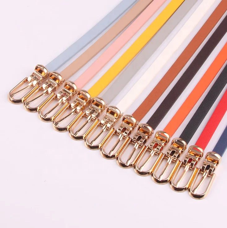Cheap Muti Color Faux Lady Thin PU Leather Belt for Women Dress Skirt Sweater Pants Decoration