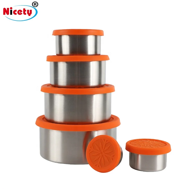 high quality stainless steel tiffin carrier with silicone lids leakproof bento lunch box for kids salad nut sauce container