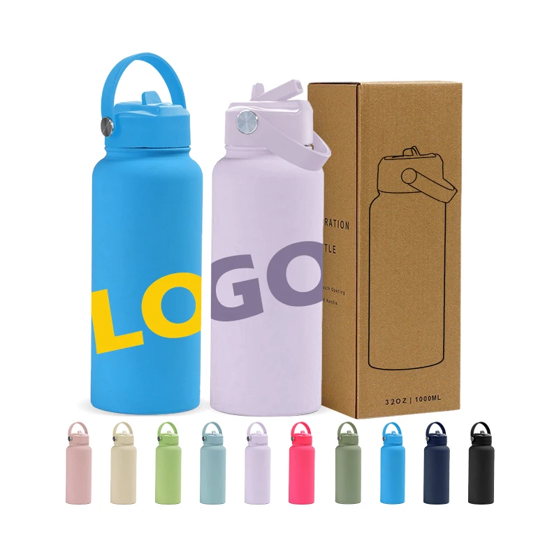 Custom LOGO 32oz soft touch rubber paint sports tumbler 1000ml Insulated vacuum flask stainless steel gym sports water bottle